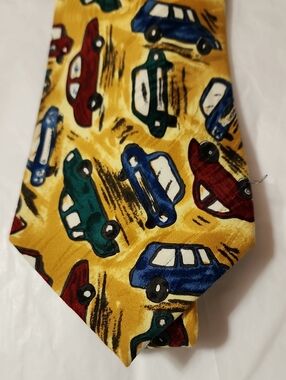 Keith Daniels Mens Yellow Car-Print Necktie